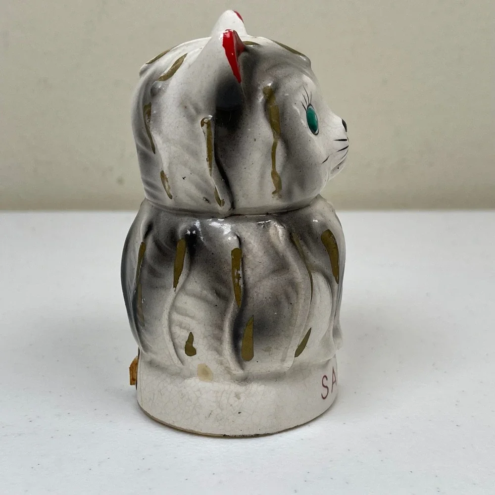 Tilso‎ Vintage Cat Salt Shaker Grey Hand Painted Ceramic Japan Kitsch Decor